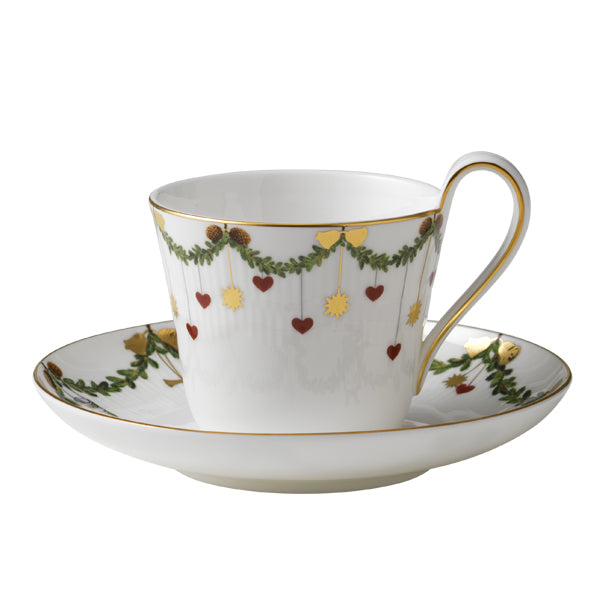 Royal Copenhagen Stjerneriflet jul højhankskop m/ underkop - 24 cl. - Bahne